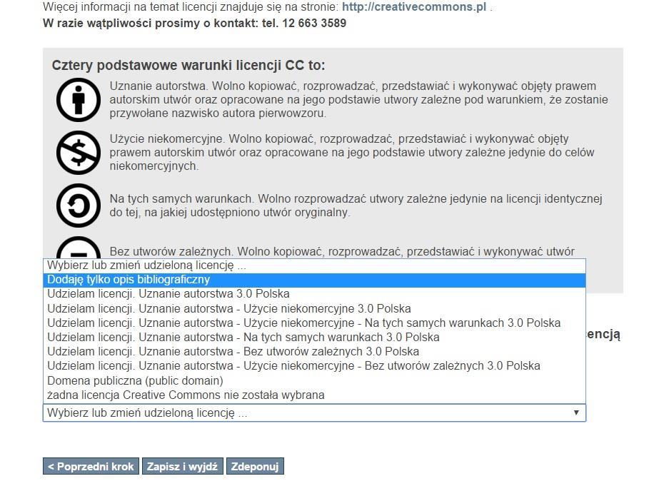 NASTĘPNE POLE: PLIK I LICENCJA PLIKU Pole plik i licencja pliku wypełniamy tylko, gdy chcemy zamieścić plik w formacie pdf, (np.