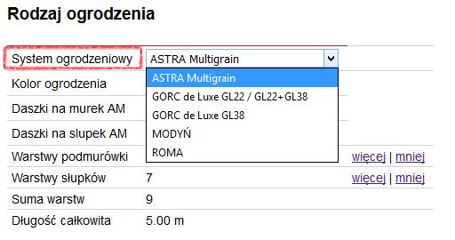 6. PROJEKTOWANIE OGRODZENIA ASTRA MULTIGRAIN 6.1.