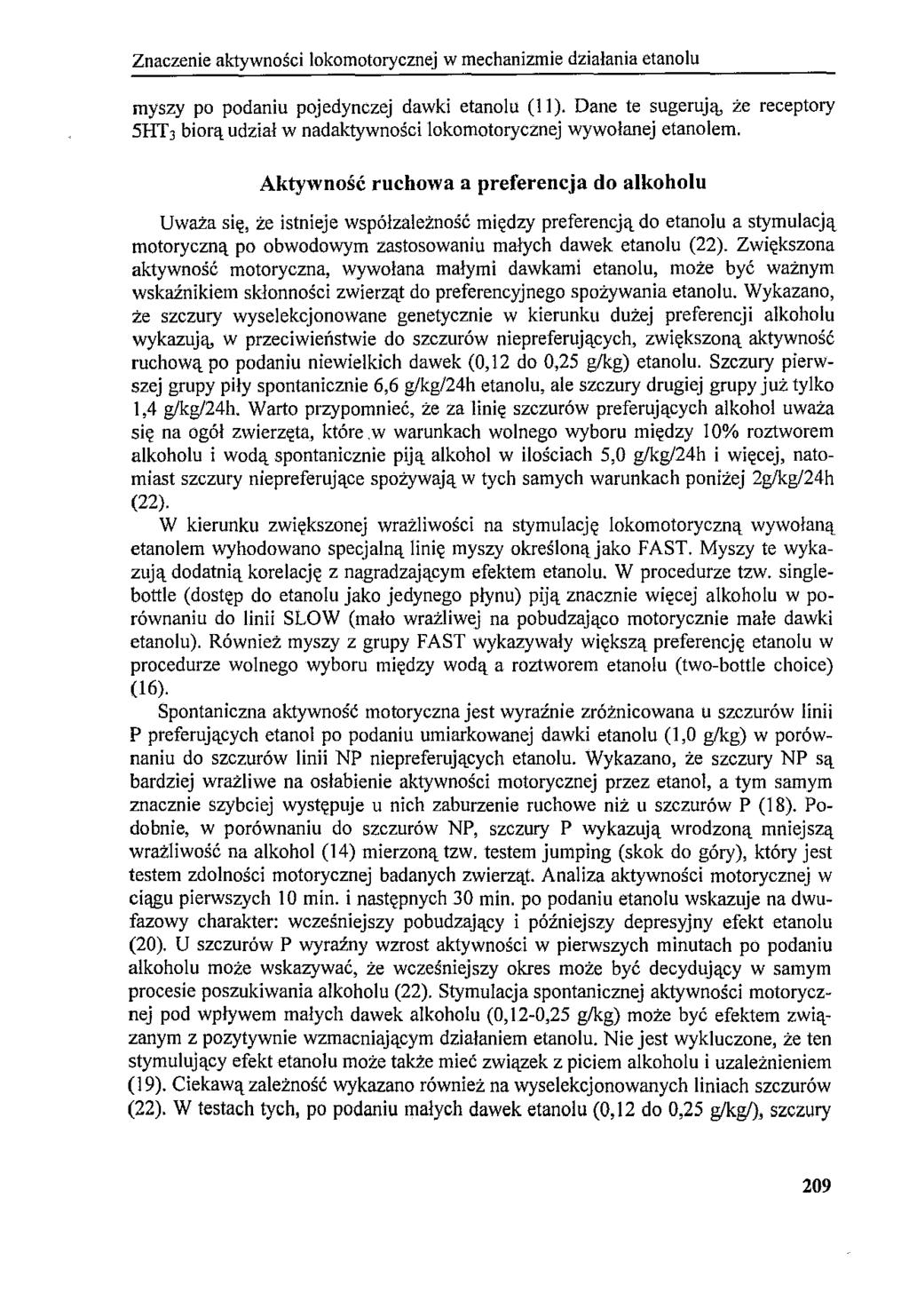 Znaczenie aktywności lokomotorycznej w mechanizmie działania etanolu myszy po podaniu pojedynczej dawki etanolu (11).