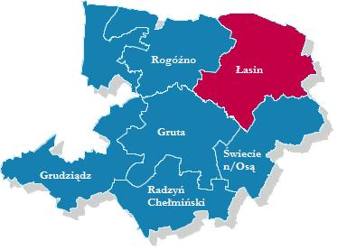 2. Uproszczona diagnoza Miasta i Gminy Łasin Położenie geograficzne i podział administracyjny Miasto i Gmina Łasin leży w północno-wschodniej części województwa kujawsko-pomorskiego na obrzeżu