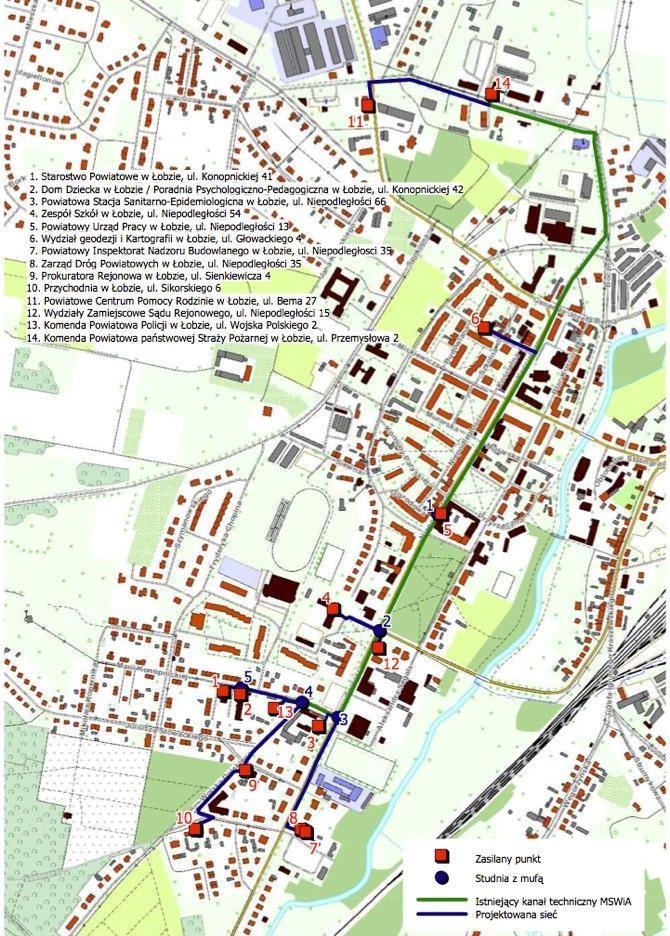Rysunek 4. Sieć światłowodowa w Łobzie (Uwaga!