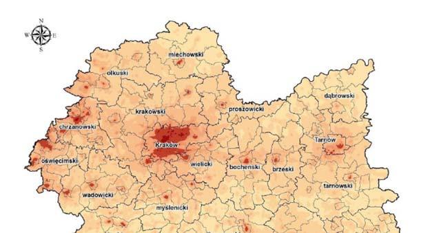 Rozkład stężeń średniorocznych pyłu zwieszonego PM10 w roku