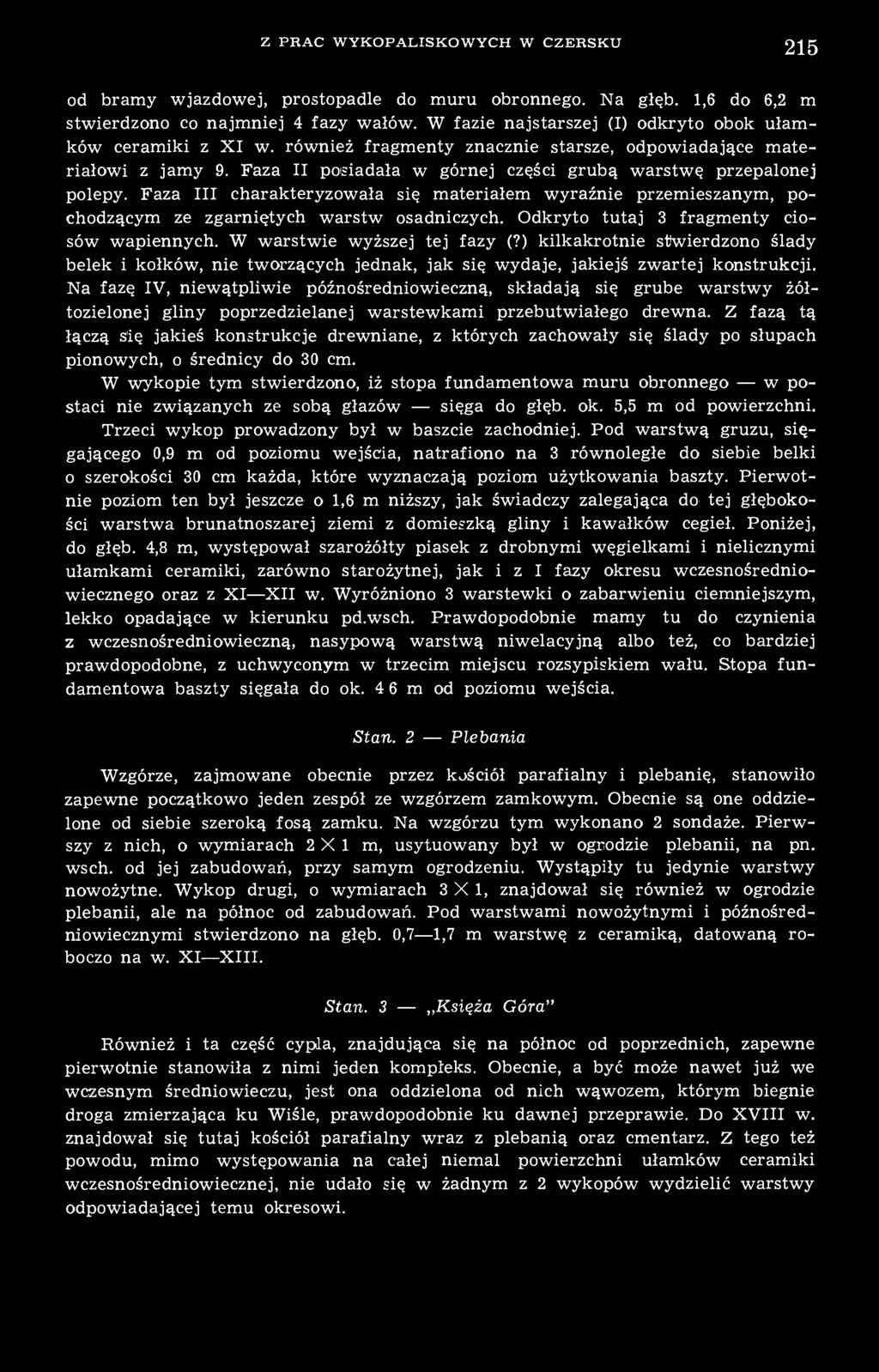 Faza II posiadała w górnej części grubą warstwę przepalonej polepy. Faza III charakteryzowała się materiałem wyraźnie przemieszanym, pochodzącym ze zgarniętych warstw osadniczych.