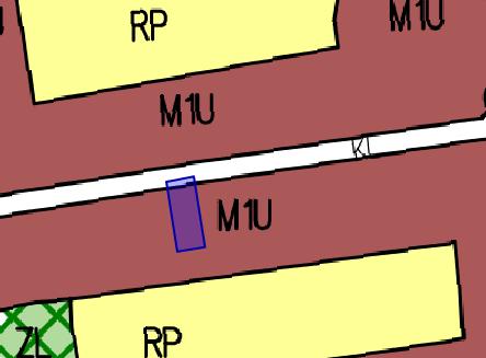 Poniżej fragment rysunku planu z zaznaczoną lokalizacją nieruchomości, zgodnie z którym przedmiotowa nieruchomość położona jest w terenach zabudowy jednorodzinnej oraz usług o symbolu M1U oraz w