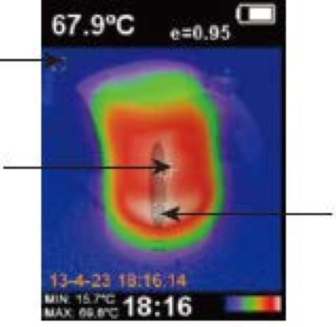 4.3. Wykonanie pomiaru 4.3.1. Zmierzona temperatura środka piksela jest wyświetlana w górnym lewym rogu ekranu (Rys.4). 4.3.2.