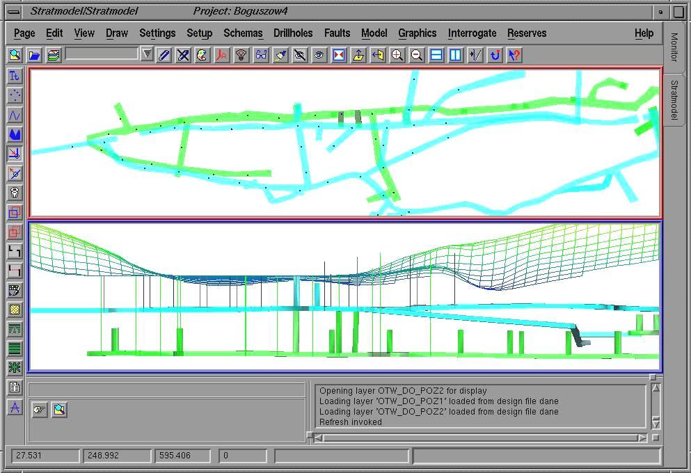 4 Design of localization of boreholes reaching levels 1 and 2. View from the bottom Rys. 5.