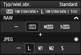 Ustawianie jakości rejestracji obrazów Przykłady ustawienia wielkości obrazów Tylko 3 Tylko 1 1+3 61+5 Jeśli zarówno dla obrazów RAW, jak i JPEG