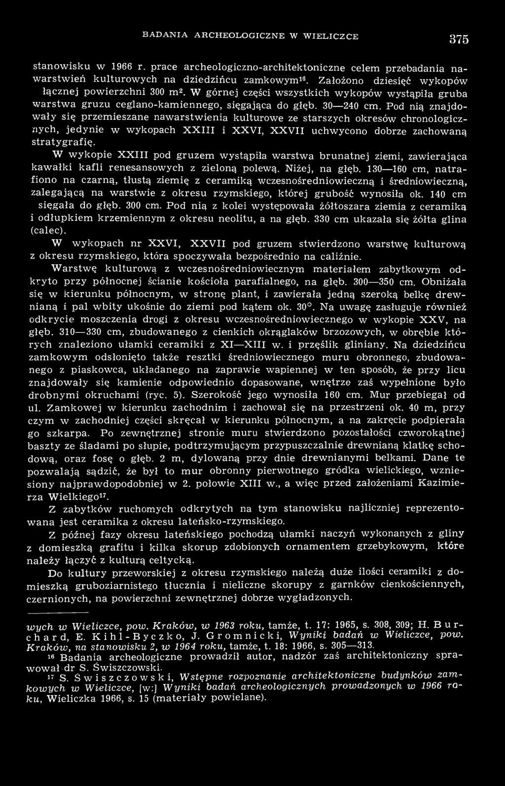 Pod nią znajdowały się przemieszane nawarstwienia kulturowe ze starszych okresów chronologicznych, jedynie w wykopach XXIII i XXVI, XXVII uchwycono dobrze zachowaną stratygrafię.