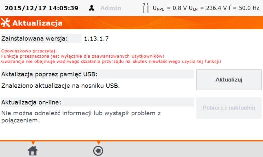 Kliknąć przycisk Konfiguracja miernika. Kliknąć przycisk Aktualizacja. Przeczytać wyświetlone ostrzeżenie.