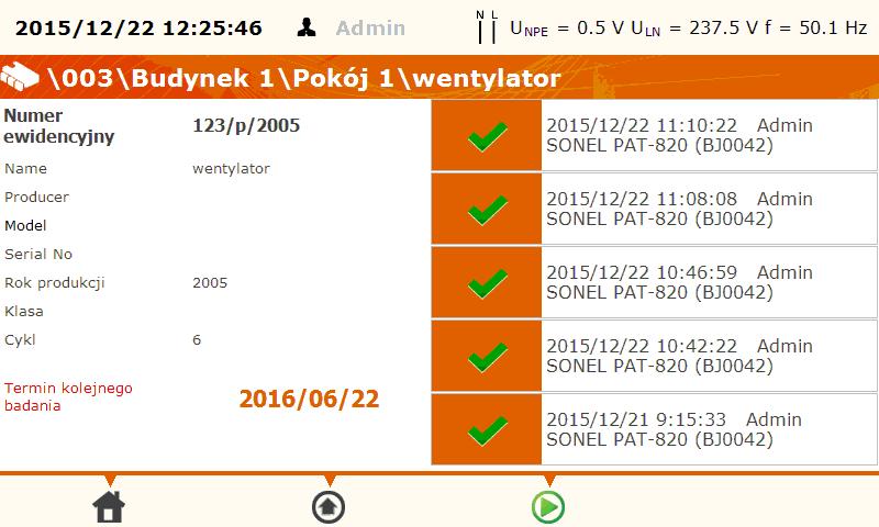 Klikać dwukrotnie (lub raz i przycisk Otwórz) na wybranym urządzeniu, aby otworzyć historię pomiarów.