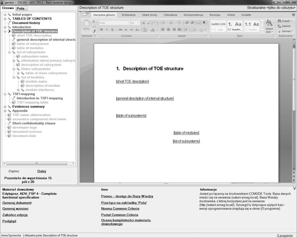 9. Przykład realizacji projektu oprogramowania w środowisku rozwojowym Modelowanie projektu TOE wykonuje się w narzędziu Enterprise Architect na diagramie ADV.