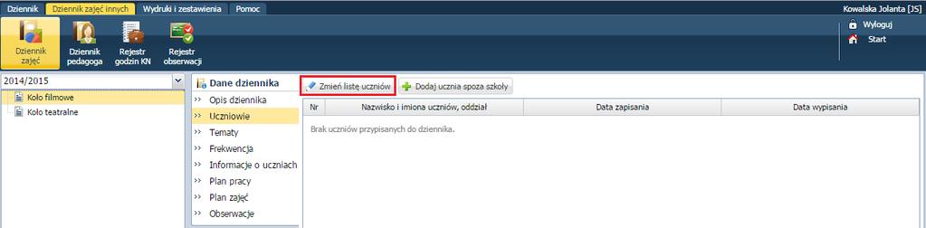 Prowadzenie dziennika zajęć innych 41 Prowadzenie dziennika zajęć innych System UONET+ umożliwia prowadzenie dzienników zajęć innych: Dziennika zajęć oraz Dziennika pedagoga.