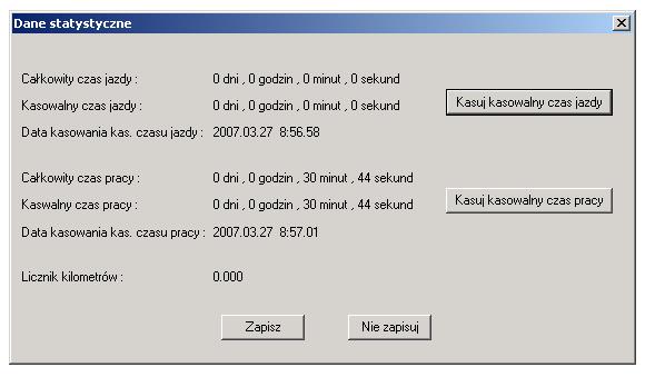 11. Statystyka Funkcja statystyka umożliwia sprawdzenie całkowitego czasu jazdy i całkowitego czasu pracy kolejki, jak również okresowego (kasowalnego) czasu jazdy i czasu pracy kolejki, funkcja ta