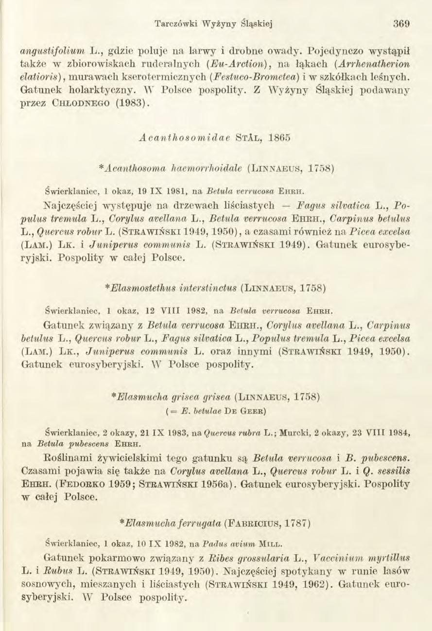 Tarczówki W yżyny śląskiej 3 6 9 angustifólium L., gdzie poluje na larwy i drobne owady. Pojedynczo wystąpił także w zbiorowiskach ruderalnych (Eu-Arction), na łąkach (.