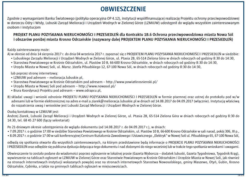 dokumentu, godziny urzędowania, numer telefonu) podano do publicznej wiadomości w lokalnej prasie: 1.