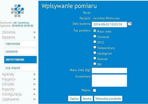 PODSTAWOWE FUNKCJE Możliwość samodzielnego wpisywania wyników