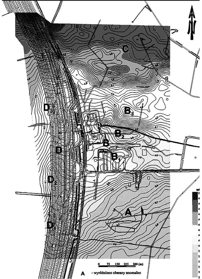 65 Rys. 3. Rozkład anomalii siły ciężkości w redukcji Bouguera na przedpolu zapory wschodniej Żelazny Most Fig. 3. Schedule of Bouguer anomalies in Żelazny Most area Północna granica strefy A zaznacza się dość wyraźnie.