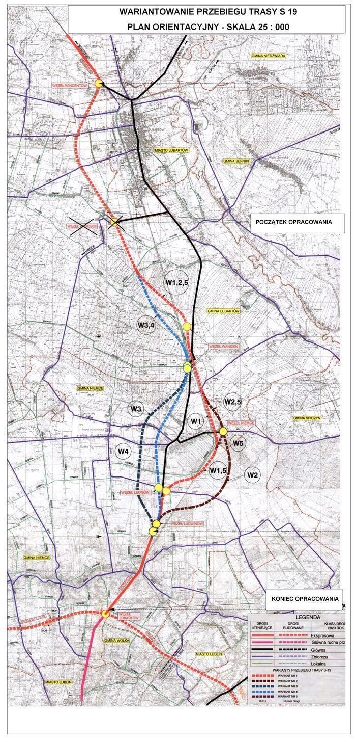 Planowany przebieg odcinka Lublin Lubartów (długość: ok.