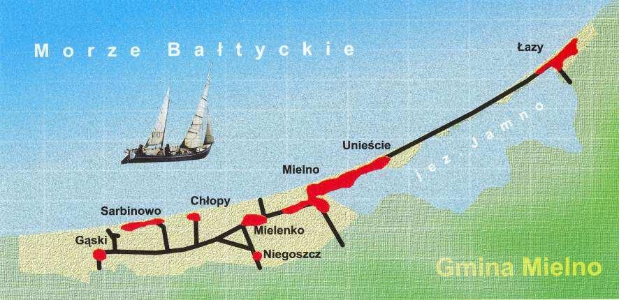 Charakterystyka miejscowości. Gmina Mielno leŝy w północno-zachodniej Polsce, na środkowym wybrzeŝu Morza Bałtyckiego, zajmując 25 km brzegu morskiego.