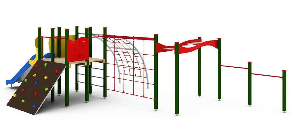 - wysokość upadku 2,20 m Materiały: - nogi konstrukcyjne drewno sosnowe klejone, 90x90 mm malowane farbami impregnacyjno-dekoracyjnymi; - osłony boczne HDPE lub sklejka wodoodporna gr.