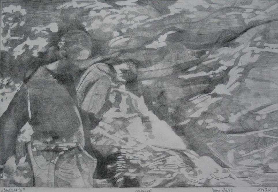 "Bieszczady", 2013 -wymiary pracy 25x37cm (oprawione wymiary pracy 41x51cm) -technika wykonania rysunek na papierze Fabriano 85g -sygnowanie pod rysunkiem