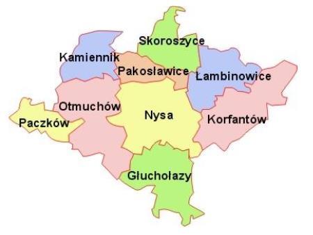 Rysunek 2 Podział administracyjny powiatu nyskiego (źródło: www.osp.org.