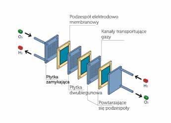 Protony są transportowane przez elektrolit do katody, a elektrony płynną do katody zewnętrznym obwodem. Do transportu elektronów zastosowane są przewodniki.