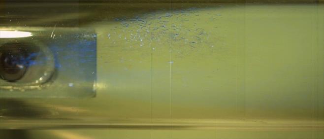 Bottom visualization of injection by Pb95 (left) and biofuel E85 (right) for n = 1500 rpm and pd = 65 kpa Przebiegi czasowe graficznego udziału paliwa W dla obu badanych paliw w danym punkcie