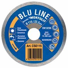CERMONT Tarcze diamentowe z koroną ciągłą BLU LINE Uniwersalne CSE Ceramika / Porcelanowy gres Ø ø mm cale mm cale CSE115 115 4,5 22,2 ⅞ CSE230P 230 9 22,2 ⅞ CSE230F 230 9 22,2 ⅞ CERMONT Tarcze