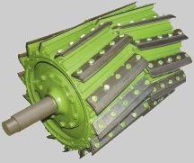76 Rys. 5.7. Bęben tnący sieczkarni firmy Krone [63] Firma John Deere stosuje w swoich konstrukcjach sieczkarń bęben tnący wyposażony w krótkie noże (najczęściej 4 noże w rzędzie).