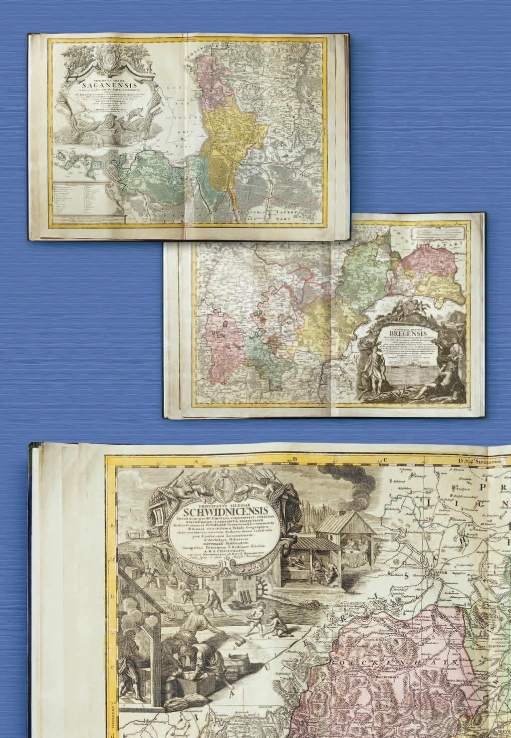 Johans Volfgangs Vīlands (16..? 1757). Silēzijas kartes. 1736. Kolorētas vara gravīras ar dekoratīvām kartušām Wieland, Johann Wolfgang (16..? 1757). Mapy Śląska.1736. Miedzioryty kolorowane, ozdobione dekoracyjnymi kartuszami Johann Wolfgang Wieland (16.