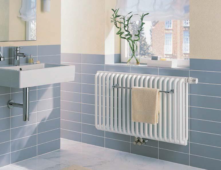 Kermi Decor -V Zalety produktu W Grzejnik zaworowy do zasilania ciepłą wodą W Różnorodność wymiarów i mocy cieplnych W Przyłącze 50 skierowane w dół, na środku, z prawej lub lewej strony W Zawór z