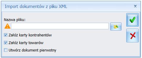 4.28.1 Zakładanie kart towarów i kontrahentów podczas importu dokumentów z pliku XML Podczas importu dokumentów handlowych z pliku XML możliwe jest automatyczne założenie kart towarów i kontrahentów,