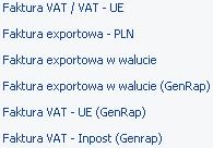 8.3.3 Wydruk faktury eksportowej W systemie istnieje kilka rodzajów wydruków dla faktur eksportowych.