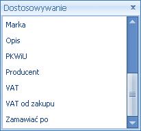 Następnie z okna Dostosowywanie chwycić VAT (dla sprzedaży) lub VAT od zakupu, przeciągnąć na górę do nagłówka kolumn i puścić kolumna zostanie wyświetlona.