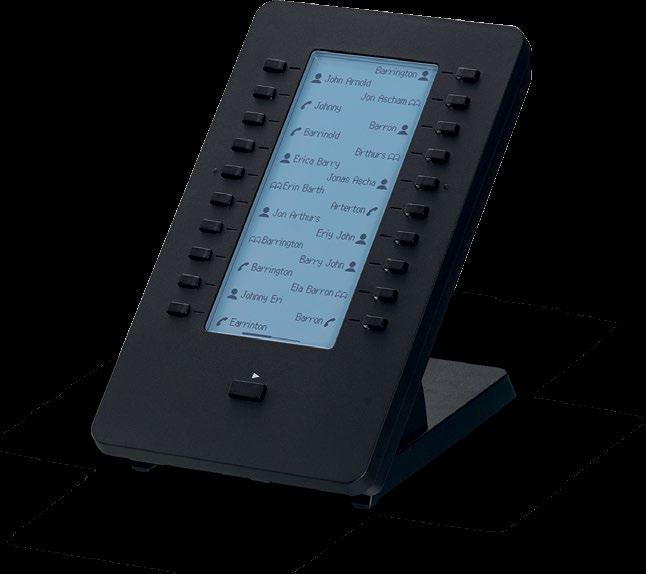 KX-HDV20 Konsola IP DSS 40 DSS (2 strony po 20 przycisków) Bezpośredni wybór stacji Programowalne wybieranie numeru jednym przyciskiem 5-calowy wyświetlacz LCD z możliwością autoetykietowania