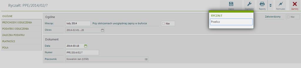 Zaliczka na Podatek Ryczałtowy Program na podstawie zapisów (przychodów) w ewidencji ryczałtowej i informacji wprowadzonej na karcie właściciela, wylicza zaliczkę na podatek ryczałtowy.