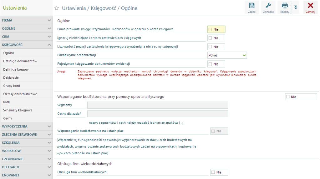 Zakładka Podstawowe zawiera podstawowe informacje i parametry, których właściwe ustawienie jest istotne z punktu widzenia przygotowania deklaracji VAT-7 i rozliczenia w niej dokumentów zgodnie z