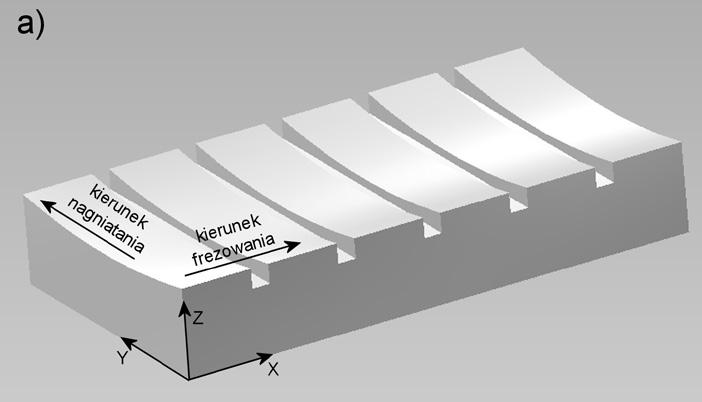 2. CEL I METODYKA BADAŃ W ramach prac własnych przeprowadzono badania w celu określenia w jakim stopniu struktura geometryczna powierzchni po kształtującym frezowaniu wpływa na topografię powierzchni