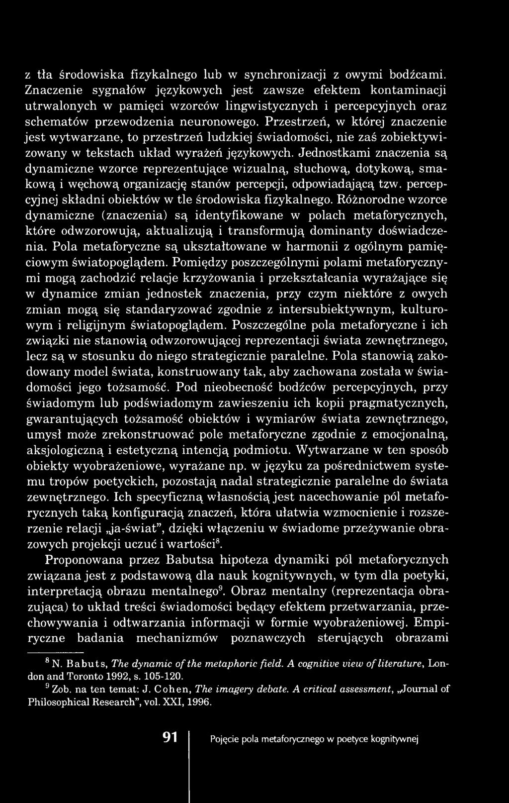percepcyjnej składni obiektów w tle środowiska fizykalnego.