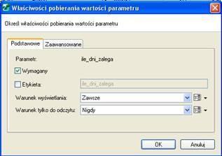 W edytorze GenRap dodajemy parametr, który nazywa się tak samo jak ten, który stworzyliśmy w konfiguracji wydruków.
