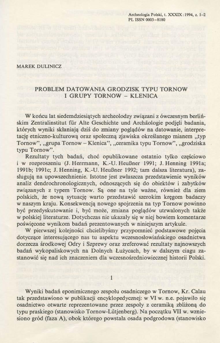 Archeologia Polski, t. XXXIX : 1994, z.