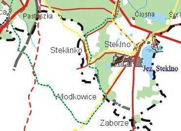 Mapa: szlaki turystyczne w obszarze miejscowości Włodkowice (źródło: www.gryfino.