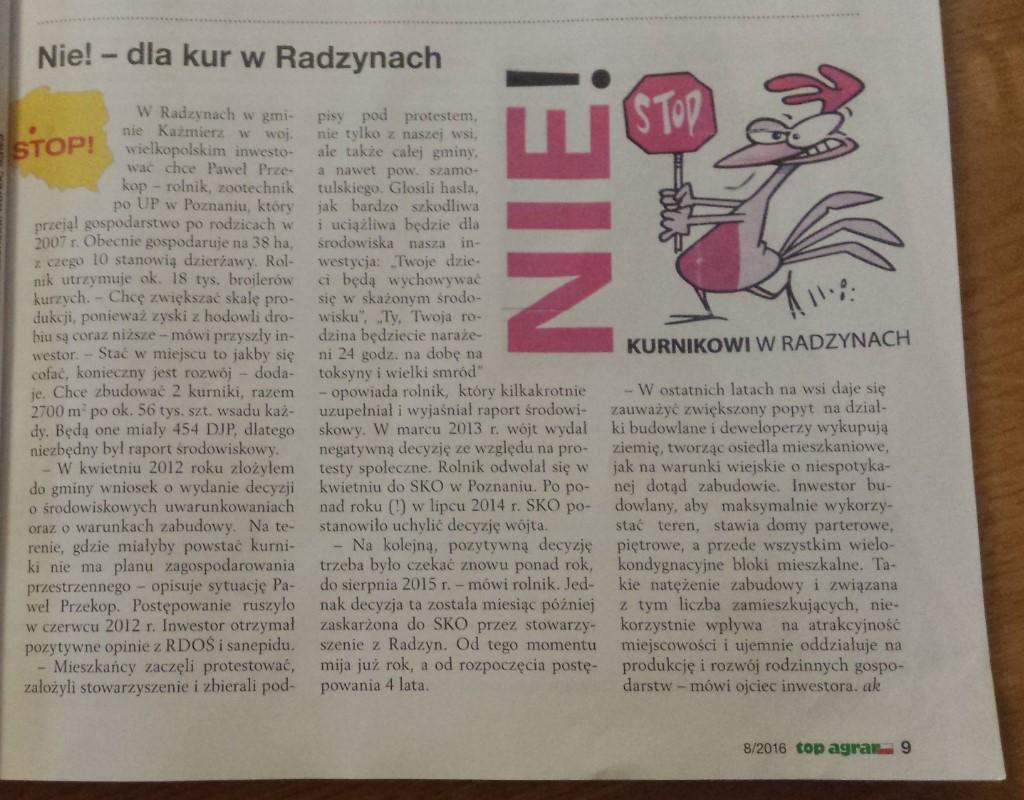 Szanowni Państwo, W jednym z letnich numerów Czasopisma TOP AGRAR pojawił się artykuł, który został napisany w formie wywiadu z Inwestorem Fermy Wielkoprzemysłowej w Radzynach.
