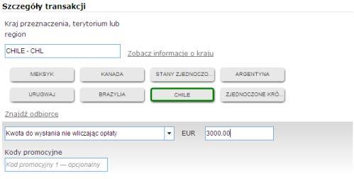 4. Podaj kraj przeznaczenia, terytorium lub region (nie wszystkie kraje wymagają podania terytorium lub regionu) albo kliknij przycisk odpowiedniego kraju przeznaczenia, jeśli taki jest wyświetlany.