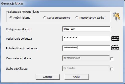 3.1.3. Po uzupełnieniu danych w oknie Generacja klucza
