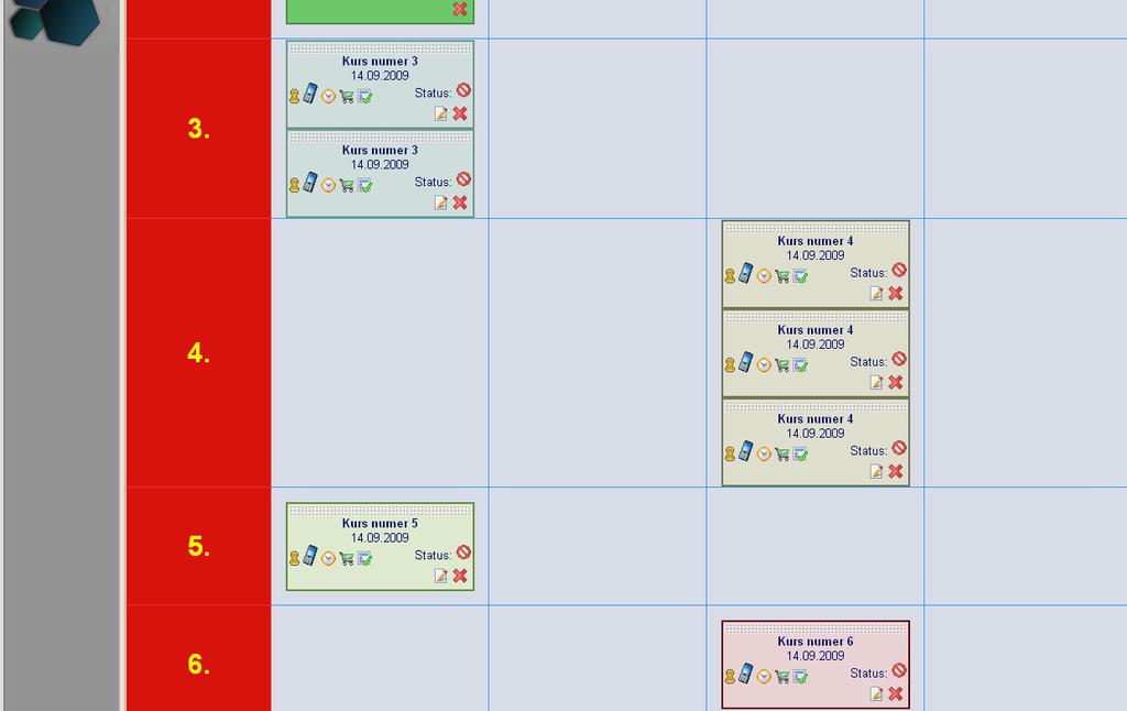 Rys. 17. Moduł Plan Dostaw / Widok Planu Dostaw jak widać możemy również grupować bloki w jednym numerze kursu.