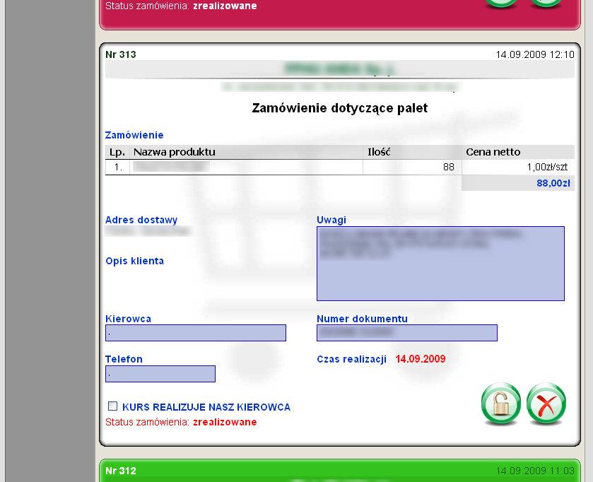 Rys. 10. Moduł Zeszyt Zamówień / Widok Szczegółowy c.d. powyżej przedstawiono przykład innego typu zamówienia.