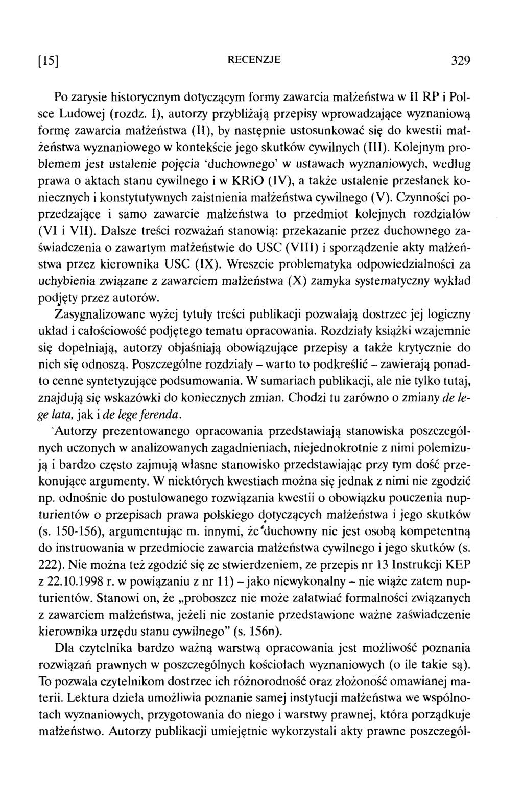 [15] RECENZJE 329 Po zarysie historycznym dotyczącym form y zaw arcia m ałżeństw a w II R P i Polsce Ludow ej (rozdz.