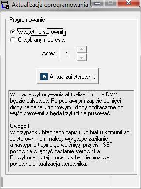 Wyjście konwertera należy podłączyć do wejścia DMX wg rys... Aktualizacja oprogramowania Sterownik DDL- posiada możliwość zmiany oprogramowania poprzez linię DMX.